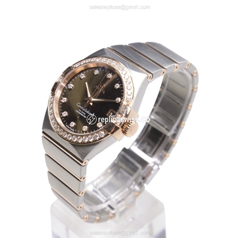 Omega Constellation Replica - 18kt Rose Gold - Automatic - Diamond Dial - Silver Clasp - View 3