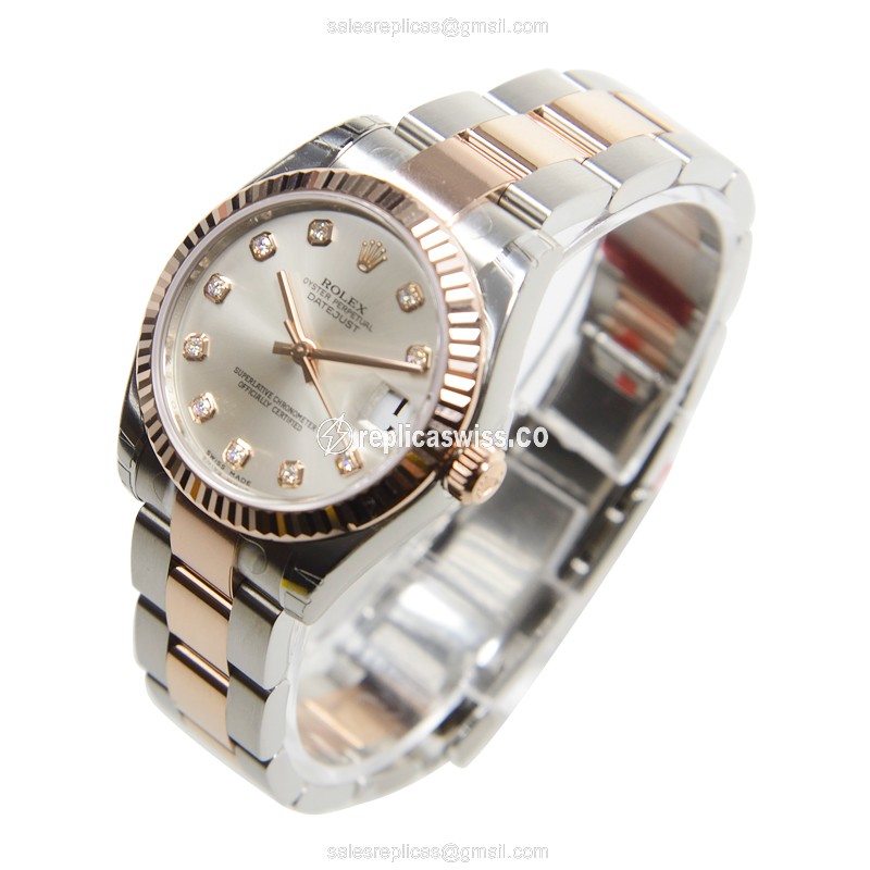 Rolex Datejust Replica - Automatic | Rose Gold Case | Silver Dial | Steel Clasp | Gold Strap - View 3