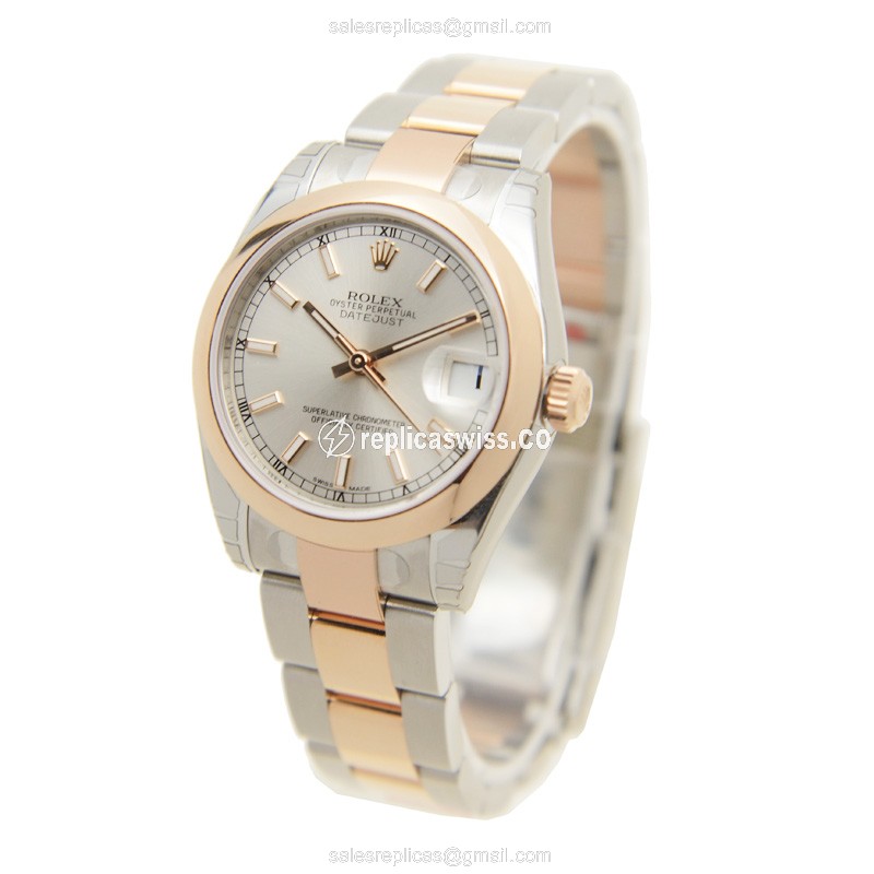 Rolex Datejust Replica - Automatic - 18kt Rose Gold & Steel Case - Silver Dial - View 3