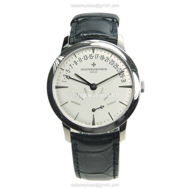 Vacheron Constantin Patrimony Traditionnelle Replica - Automatic - 18kt White Gold - Silver Dial - Black Alligator Strap - View 2
