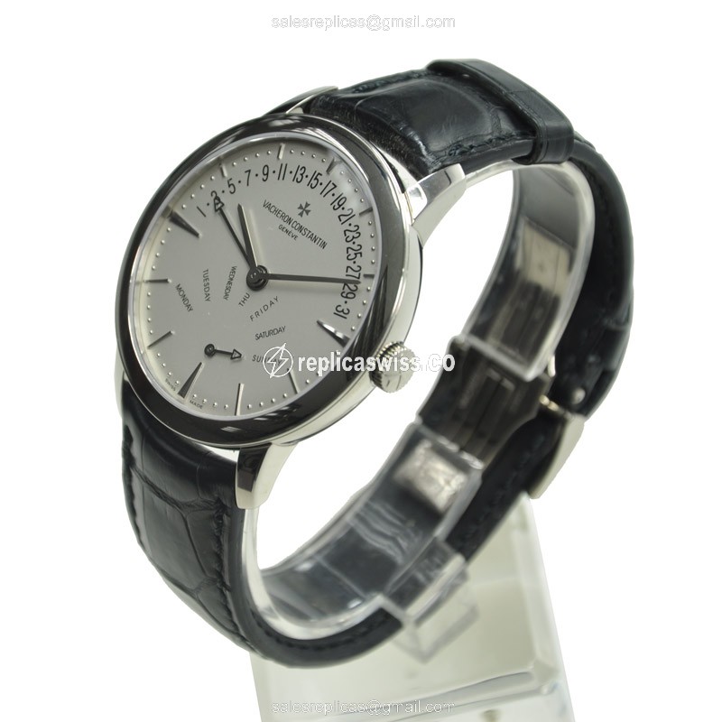 Vacheron Constantin Patrimony Traditionnelle Replica - Automatic - 18kt White Gold - Silver Dial - Black Alligator Strap - View 3