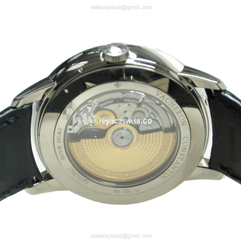 Vacheron Constantin Patrimony Traditionnelle Replica - Automatic - 18kt White Gold - Silver Dial - Black Alligator Strap - View 4