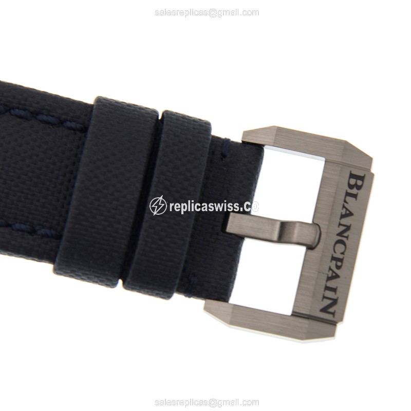 Blancpain 5000-0240-O52A Replica - Automatic - Ceramic - Blue Dial - Blue Canvas Strap - View 4