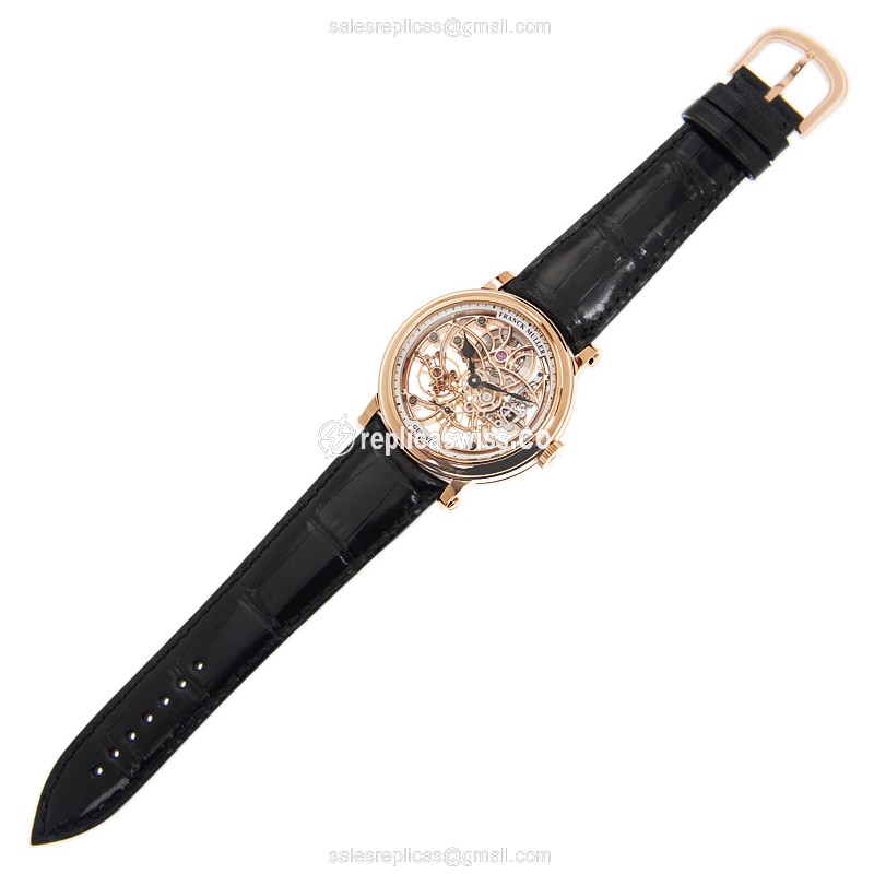 Franck Muller 7042 B S6 SQT Skeleton - Auto 18kt Rose Gold - Skull Dial - Black Alligator Buckle - View 2