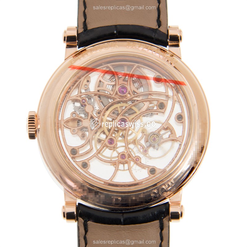 Franck Muller 7042 B S6 SQT Skeleton - Auto 18kt Rose Gold - Skull Dial - Black Alligator Buckle - View 3