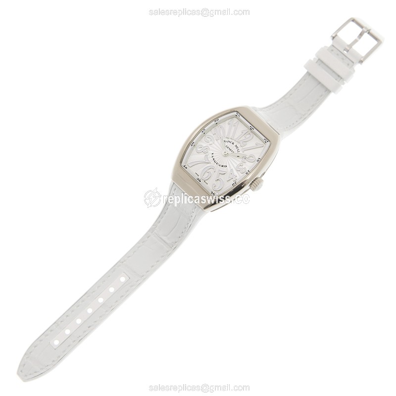 Franck Muller Vanguard Quartz - 18kt White Gold - Silver Dial - Leather White Strap - Buckle Clasp - View 2