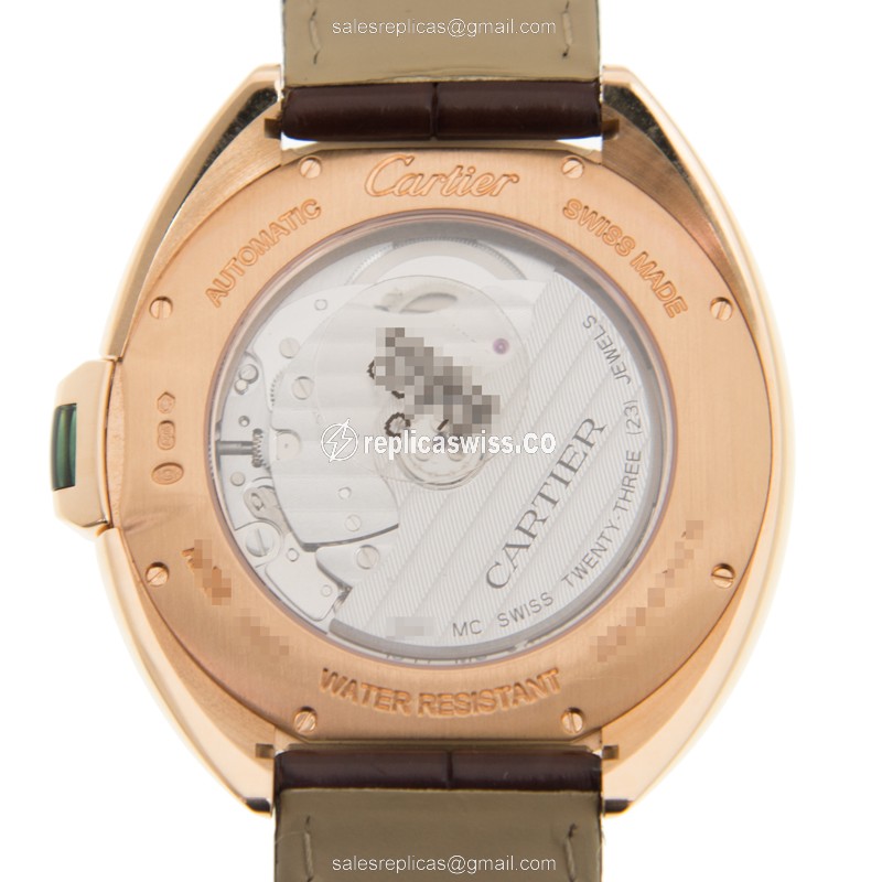 Cartier WGCL0019 CLe DE CARTIER Replica - Auto - 18kt Rose Gold - Silver Dial - Brown Alligator Strap - View 3