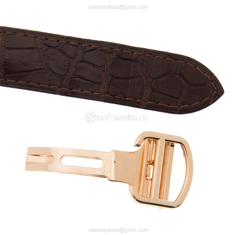 Cartier WGCL0019 CLe DE CARTIER Replica - Auto - 18kt Rose Gold - Silver Dial - Brown Alligator Strap - View 4