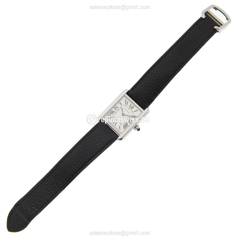 Cartier TANK Quartz Steel - White Dial, Black Cowhide Strap - View 2