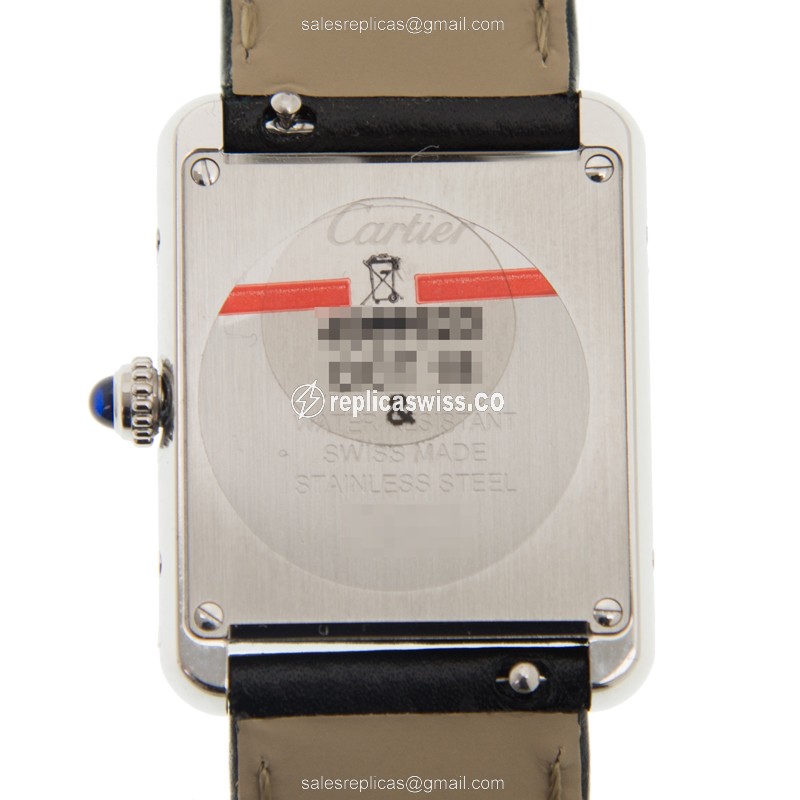 Cartier TANK Quartz Steel - White Dial, Black Cowhide Strap - View 3