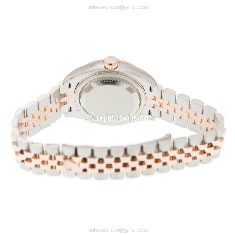 Rolex Datejust Replica - Automatic - 18kt Rose Gold - Purple Dial, Diamond Clasp & Gold Steel Strap - View 4