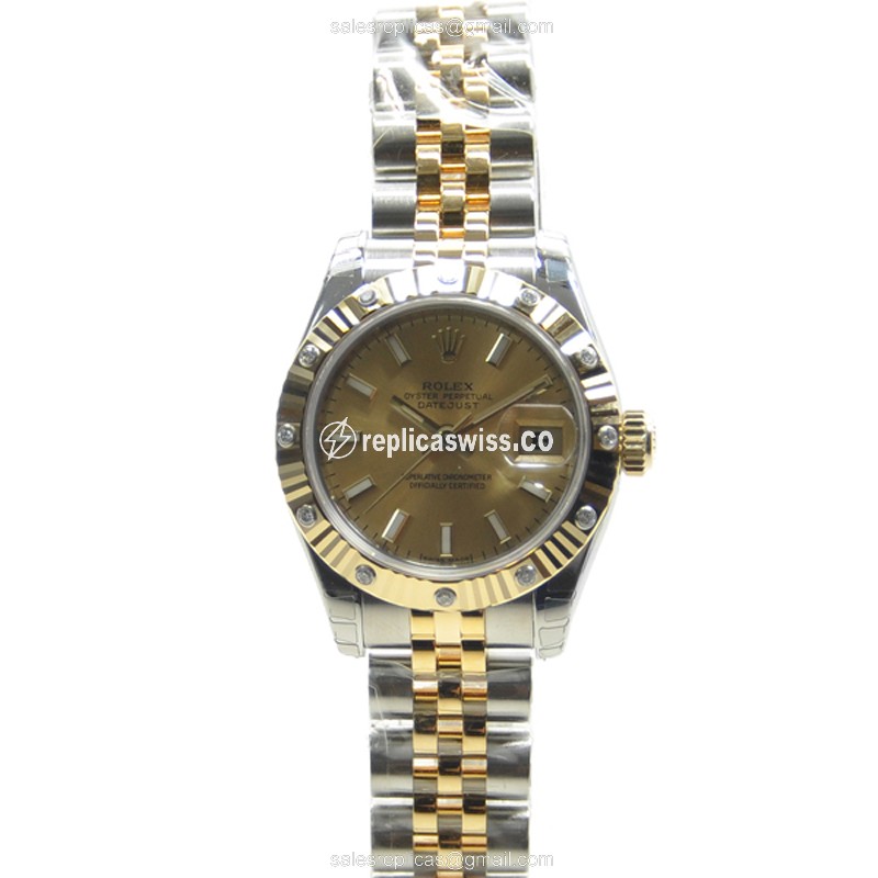 Rolex Lady Datejust Replica - Automatic | Gold Dial | Clasp | Silver Strap - View 2