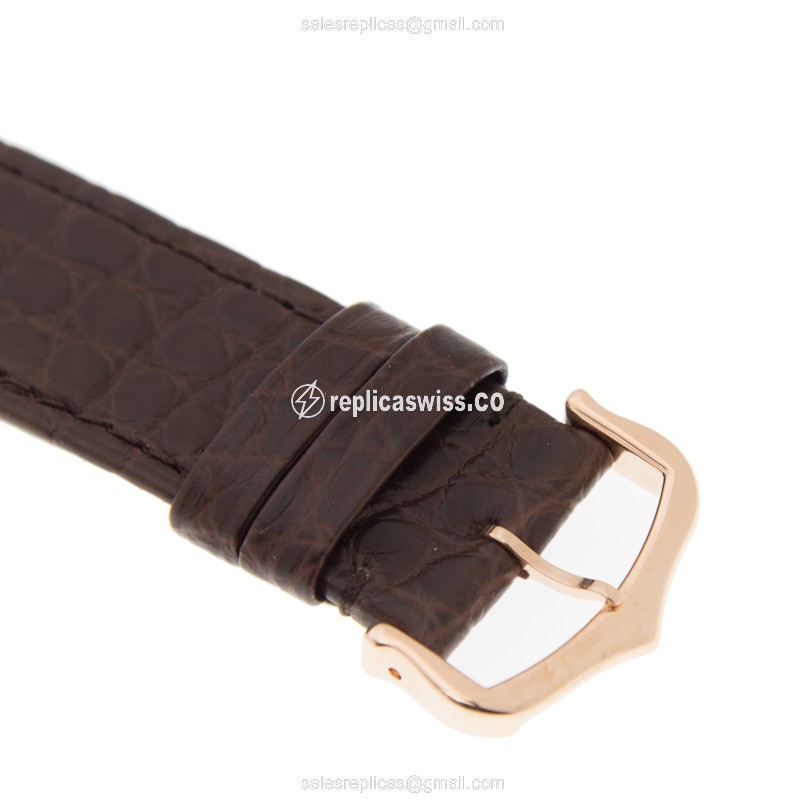 Cartier Rotonde Replica - Automatic - 18kt Rose Gold - White Dial - Brown Alligator Buckle - View 4