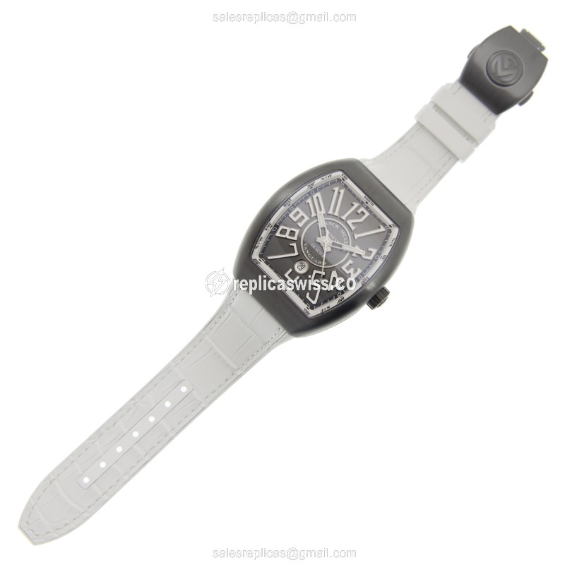 Franck Muller V 45 SC DT GLACIER AC.BR.GL Vanguard Automatic Titanium - Black Dial, Black Alligator Strap - View 2