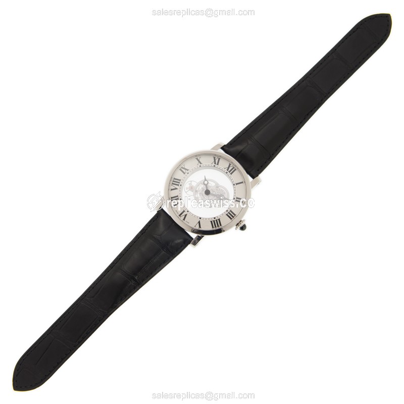 Cartier Rotonde De Cartier Replica - Manual - 950 Platinum - Silver Dial - Black Alligator Strap - View 2