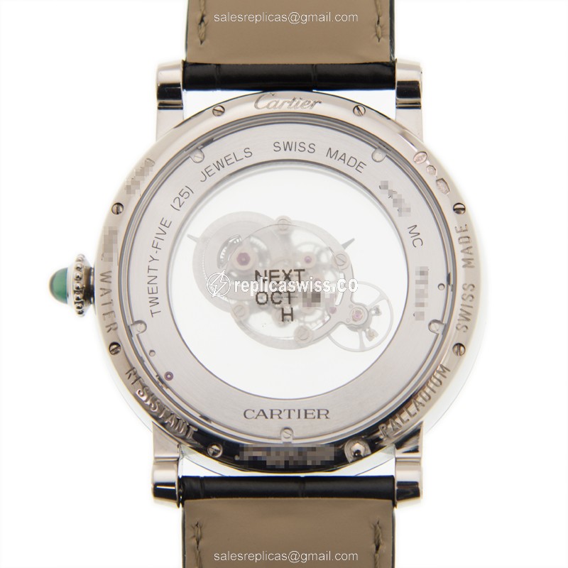 Cartier Rotonde De Cartier Replica - Manual - 950 Platinum - Silver Dial - Black Alligator Strap - View 3