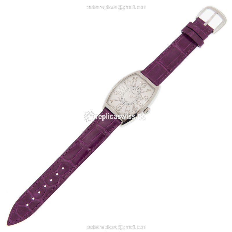 Franck Muller 2852 B QZ REL Master Banker - Quartz - Silver Dial - Alligator Purple Strap - Buckle Clasp - View 2