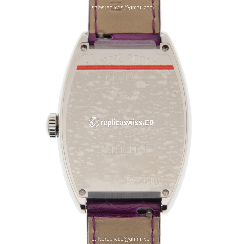 Franck Muller 2852 B QZ REL Master Banker - Quartz - Silver Dial - Alligator Purple Strap - Buckle Clasp - View 3