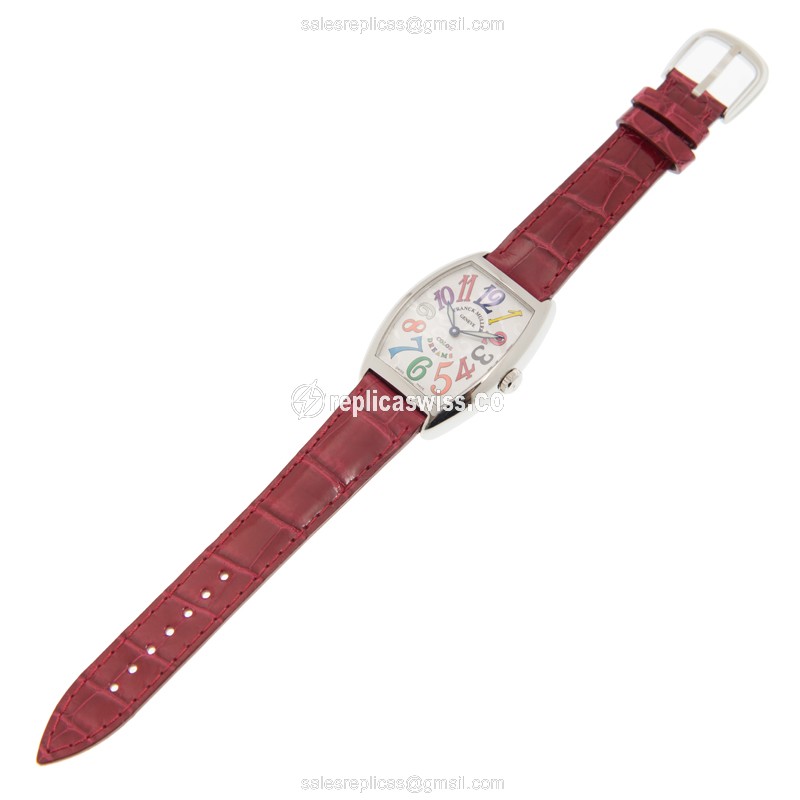 Franck Muller 7502 QZ COL DRM Curvex Quartz Steel - Silver Dial - Red Alligator Buckle - View 2
