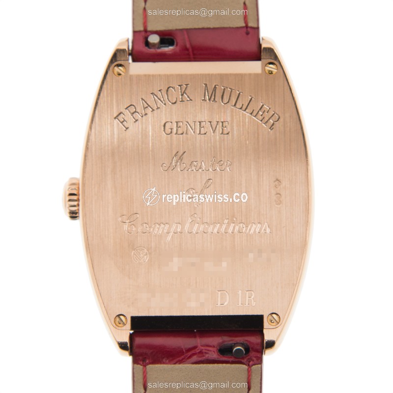 Franck Muller 7502 QZ D 1R CINTREE CURVEX - Quartz - 18kt Rose Gold - Diamonds - Silver Dial - Red Alligator Strap - View 3