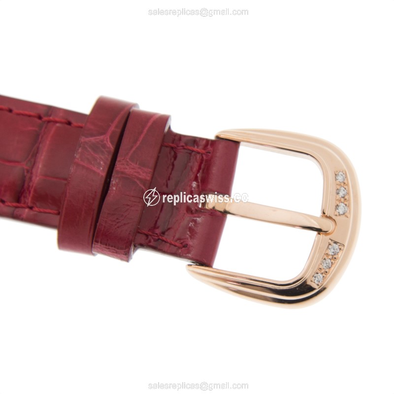 Franck Muller 7502 QZ D 1R CINTREE CURVEX - Quartz - 18kt Rose Gold - Diamonds - Silver Dial - Red Alligator Strap - View 4