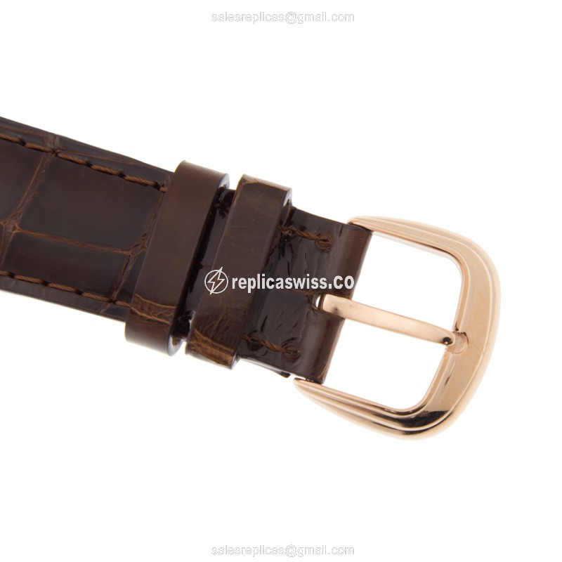 Franck Muller 7851 SC DT 5N Curvex Replica - Automatic - 18kt Rose Gold Case - Silver Dial on Brown Alligator Strap - View 4