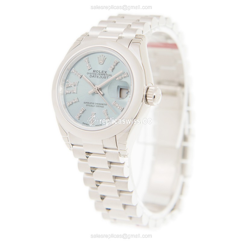 Rolex Datejust Replica - Automatic - Platinum - Blue Dial, Gold Clasp, Silver Strap - View 3