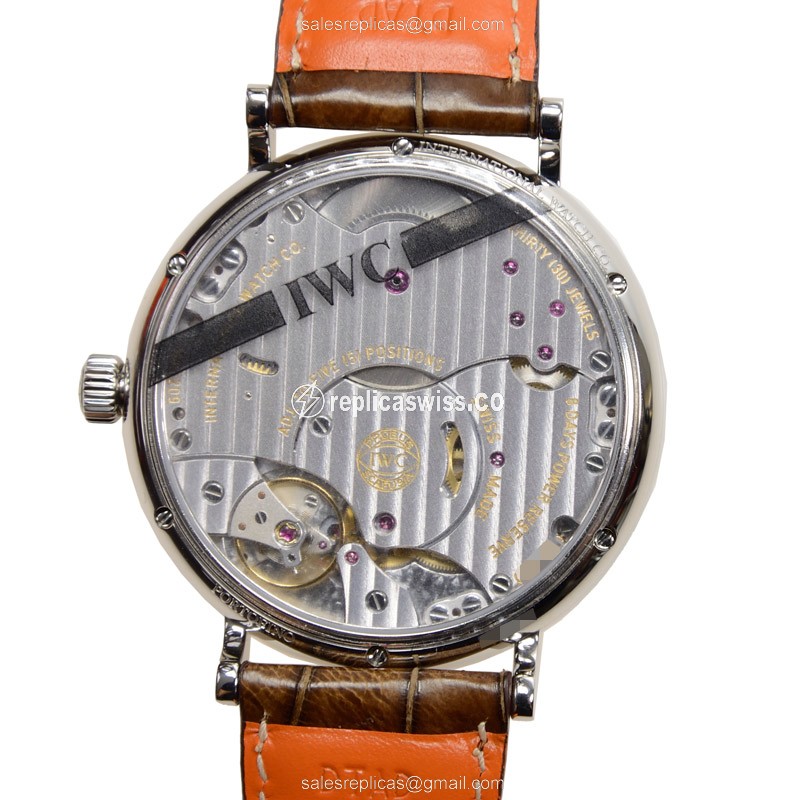 IWC Portofino Manual Wind - Stainless Steel Case - Silver Dial - Brown Alligator Strap - Sapphire Crystal - View 3