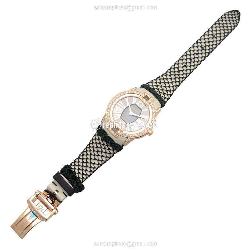 Roger Dubuis RDDBVE0015 Replica - Automatic 18kt Rose Gold - Diamond Accents - Black Dial - Satin Black Strap - View 2