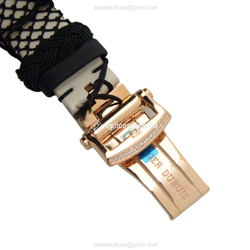Roger Dubuis RDDBVE0015 Replica - Automatic 18kt Rose Gold - Diamond Accents - Black Dial - Satin Black Strap - View 4