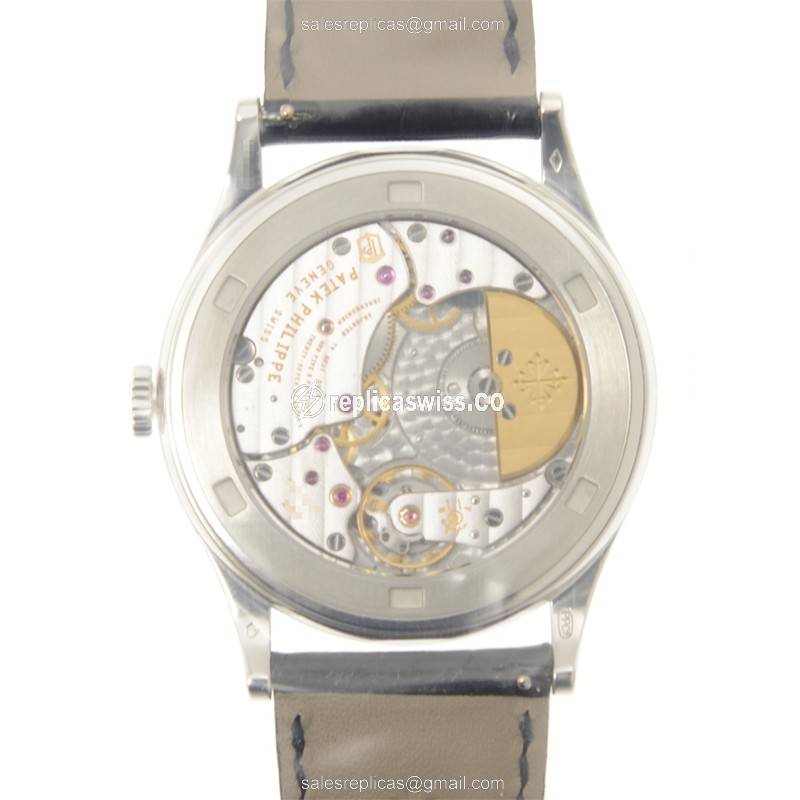 Patek Philippe 5088/100P-001 CALATRAVA - Auto 18kt White Gold - Black Dial, Black Alligator Buckle - View 3