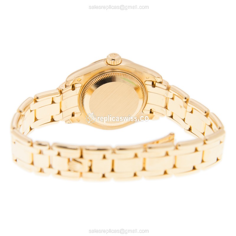 Rolex Datejust Lady Replica - Gold Case - White Dial - Gold Strap - View 4