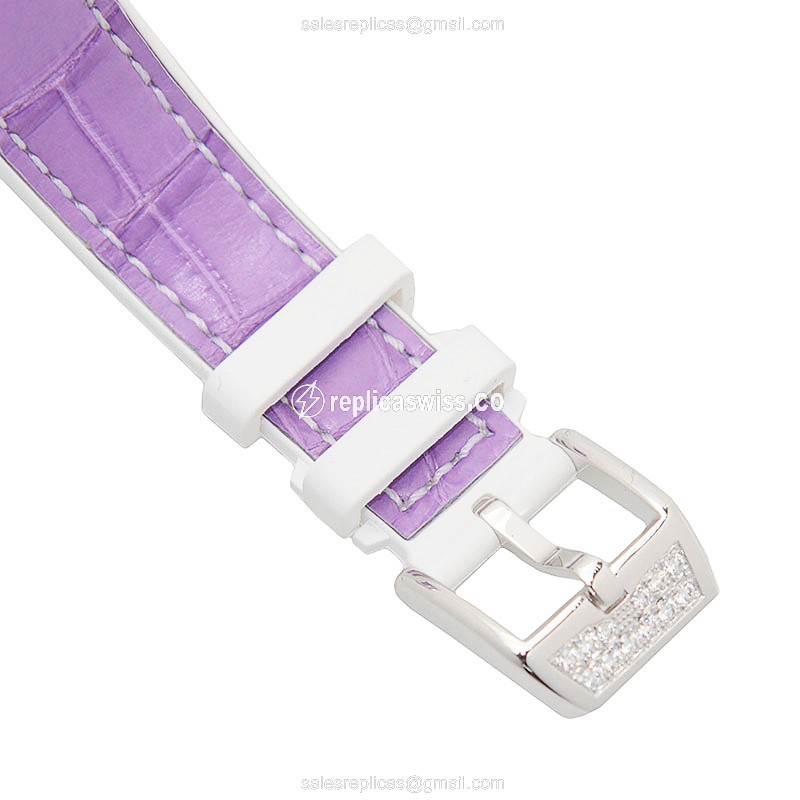 Franck Muller V32QZCD Quartz - Diamond Case - Silver Dial - Leather Purple Strap - View 4