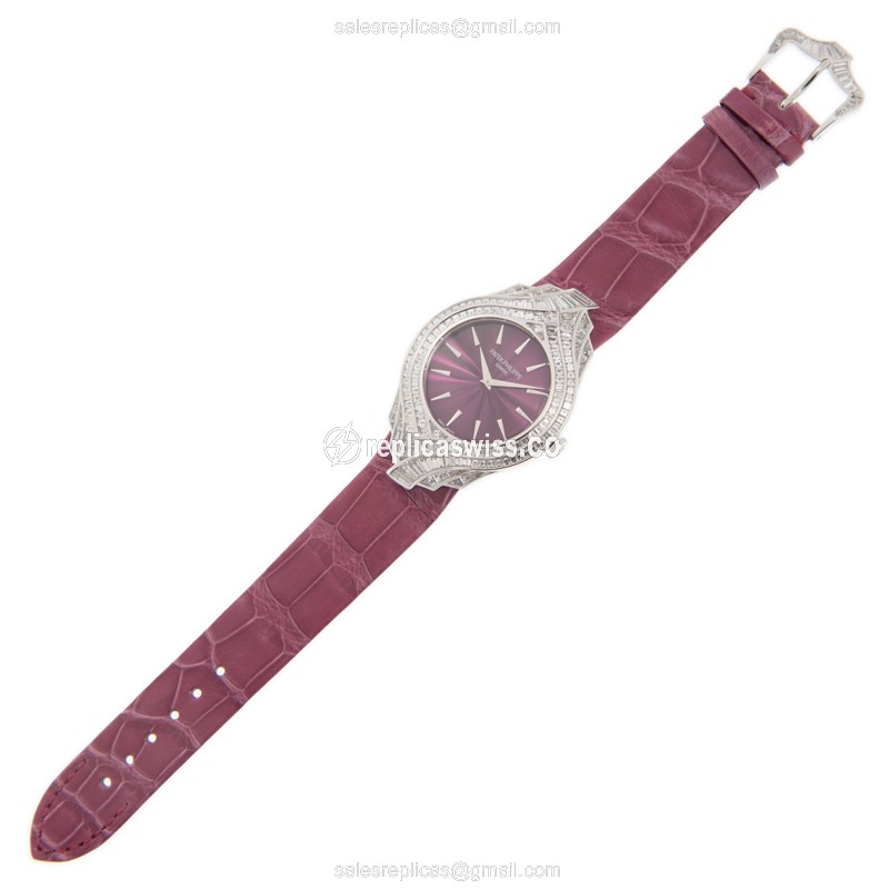 Patek Philippe 4895G-001 Replica - Manual Wind - 18kt White Gold - Red Dial - Diamond - Alligator Red Strap Buckle - View 2