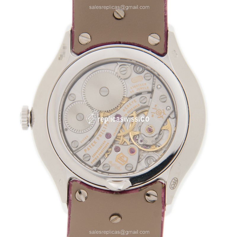 Patek Philippe 4895G-001 Replica - Manual Wind - 18kt White Gold - Red Dial - Diamond - Alligator Red Strap Buckle - View 3