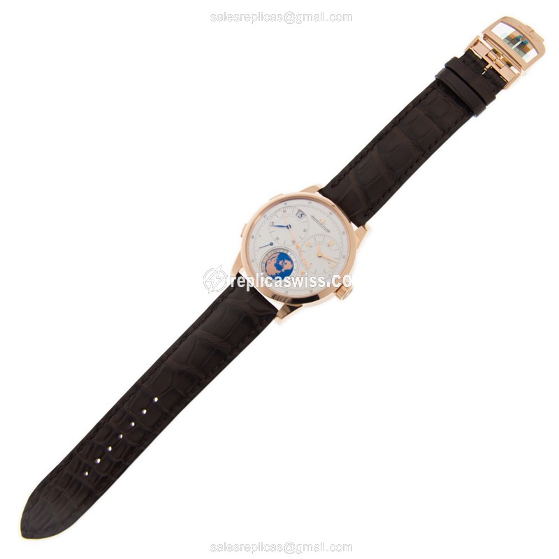 Jaeger-Lecoultre Q6062420 DUO - Manual 18kt Rose Gold - Silver Dial - Brown Alligator - View 2