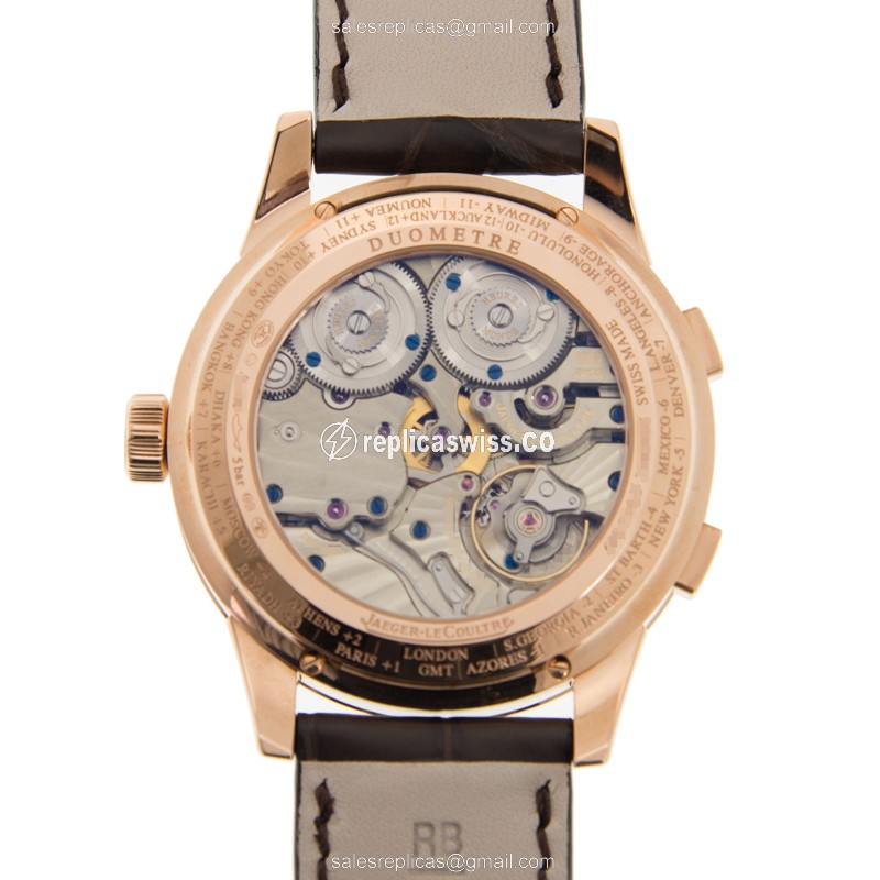 Jaeger-Lecoultre Q6062420 DUO - Manual 18kt Rose Gold - Silver Dial - Brown Alligator - View 3