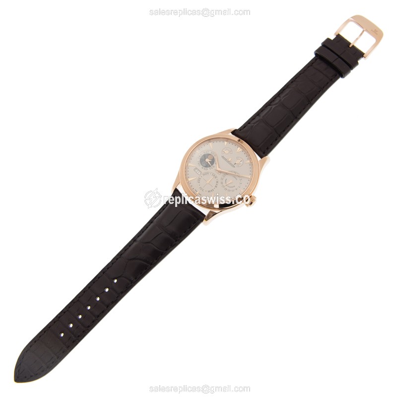 Jaeger-Lecoultre Q1612520 Master Ultra Thin - 18kt Rose Gold - Beige Dial - Brown Alligator Buckle - View 2