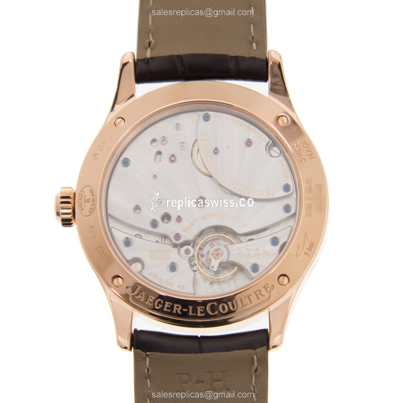 Jaeger-Lecoultre Q1612520 Master Ultra Thin - 18kt Rose Gold - Beige Dial - Brown Alligator Buckle - View 3