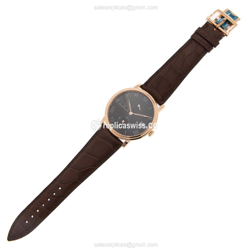 Blancpain Villeret Manual Wind 18kt Rose Gold - Black Dial - Brown Alligator Strap - View 2