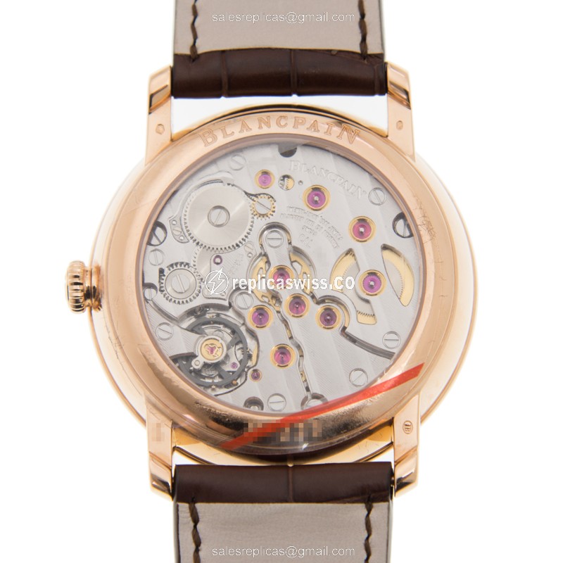 Blancpain Villeret Manual Wind 18kt Rose Gold - Black Dial - Brown Alligator Strap - View 3