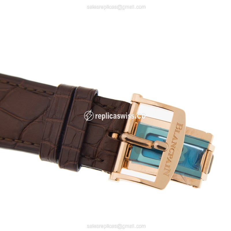 Blancpain Villeret Manual Wind 18kt Rose Gold - Black Dial - Brown Alligator Strap - View 4