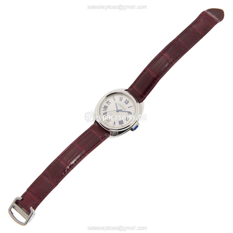 Cartier WSCL0017 CLe De Cartier Automatic Steel Case - Red Alligator Strap - Silver Dial - View 2