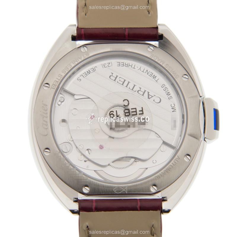 Cartier WSCL0017 CLe De Cartier Automatic Steel Case - Red Alligator Strap - Silver Dial - View 3