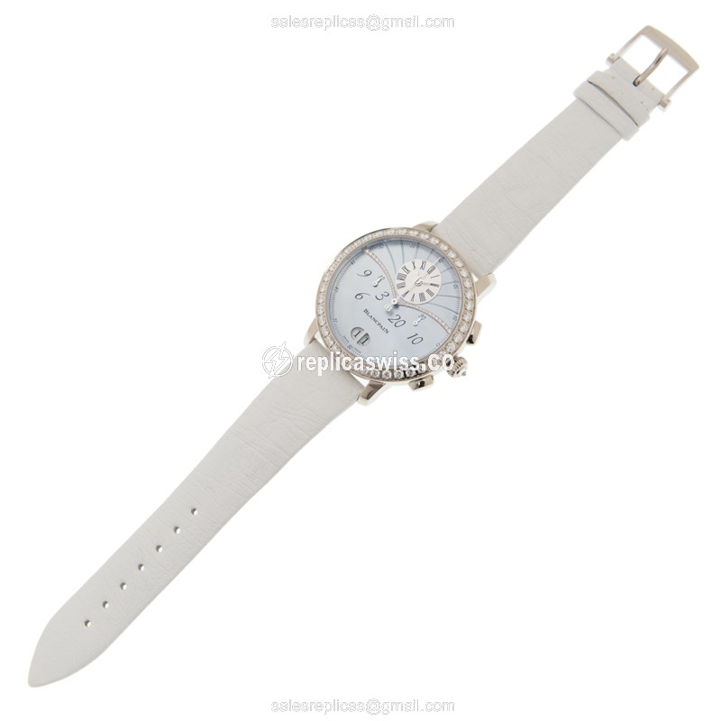 Blancpain 3626-1954L-58A Replica - Automatic - White Gold - Blue Dial - Diamond - Leather Strap - View 2
