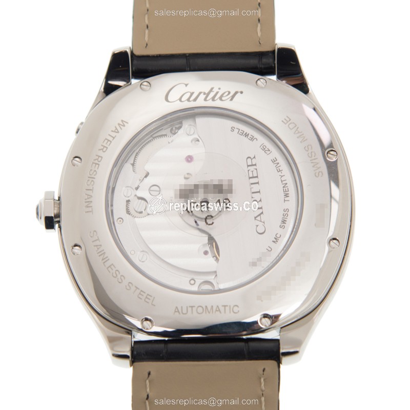 Cartier DRIVE DE CARTIER Replica - Automatic - Silver Dial - Steel Case - Black Alligator Strap - View 3