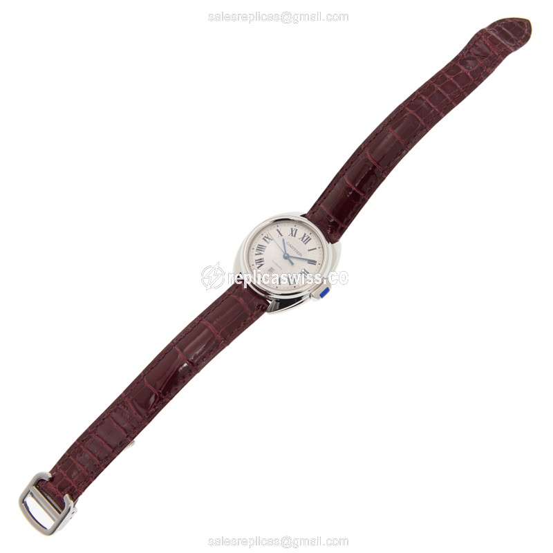 Cartier CLe DE CARTIER Replica - Automatic - Stainless Steel - White Dial - Red Alligator Strap - View 2