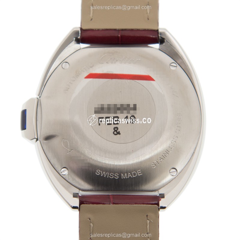 Cartier CLe DE CARTIER Replica - Automatic - Stainless Steel - White Dial - Red Alligator Strap - View 3