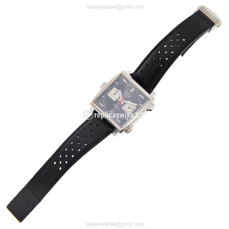 Tag Heuer Manaco Replica - Automatic - Steel - Blue Dial - Black Leather Strap - View 2