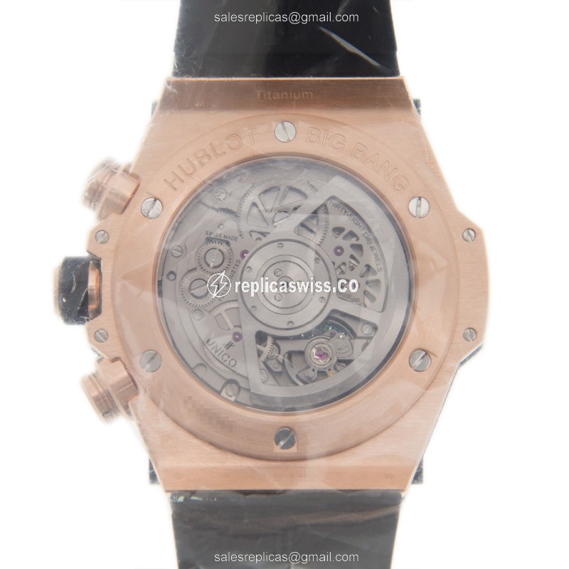 Hublot BIG BANG Replica - Automatic - 18kt Rose Gold - Diamonds - Gray Dial - Black Rubber Strap - View 3